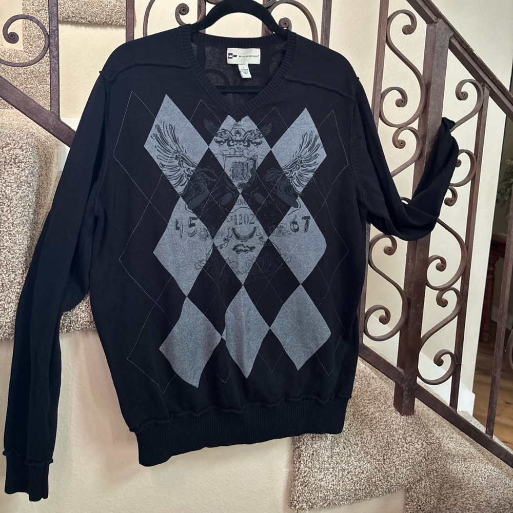 Wilke-Rodriguez V-neck Black/Gray Vintage Y2K Sweater Sz Lg